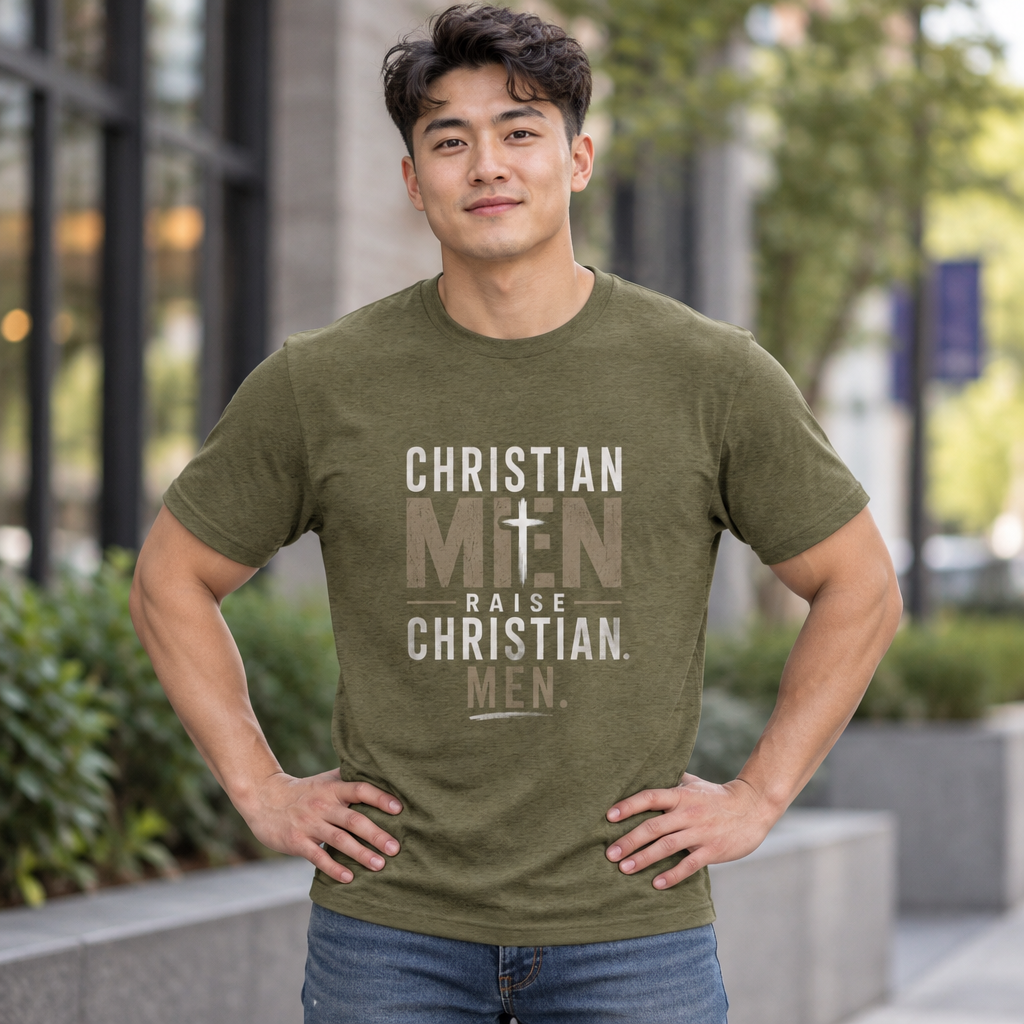 Christian Men Tee — "Christian Men Raise Christian Men." Inspirational Faith Shirt