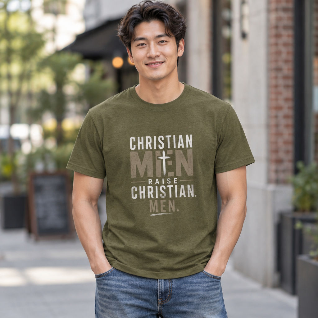 Christian Men Tee — "Christian Men Raise Christian Men." Inspirational Faith Shirt