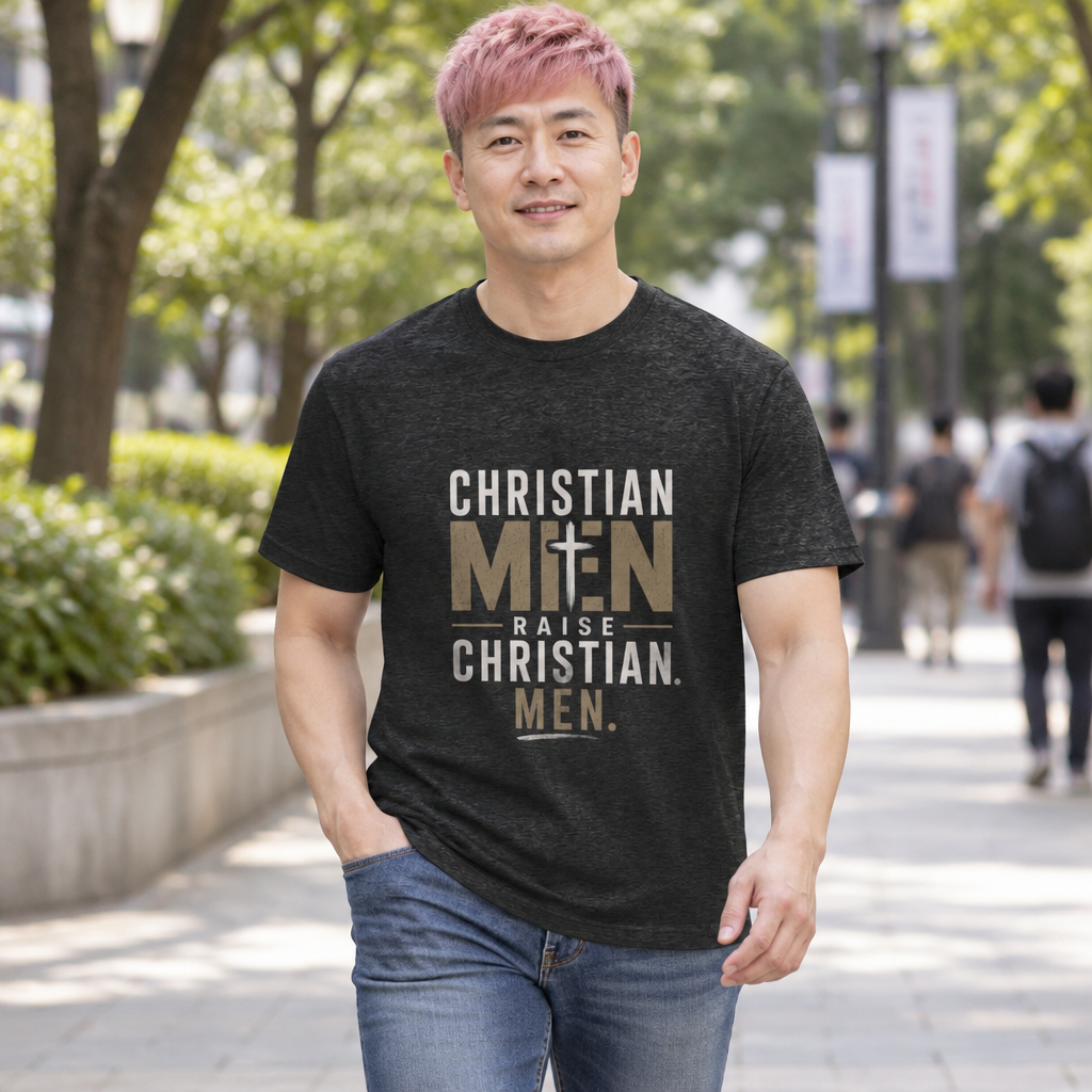 Christian Men Tee — "Christian Men Raise Christian Men." Inspirational Faith Shirt